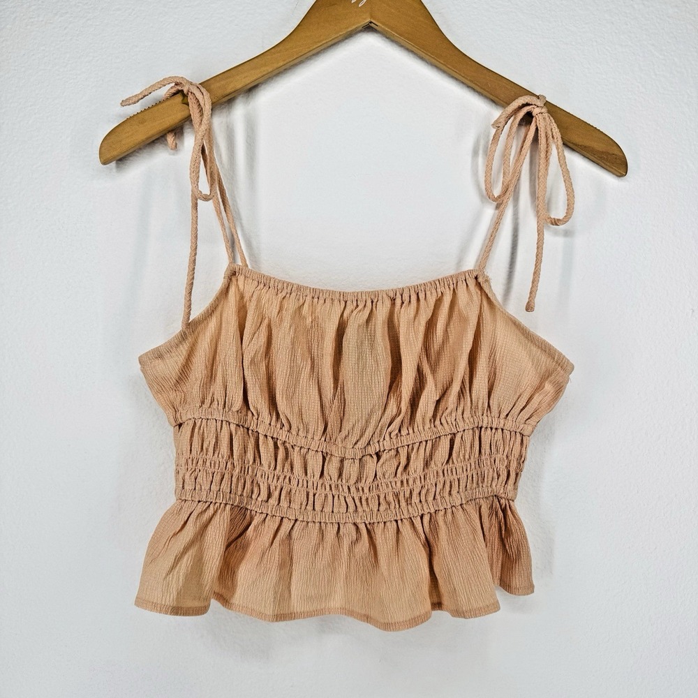 Forever 21‎ Womens Smocked Cropped Cami Tank Top Peplum Milkmaid Tie Size S